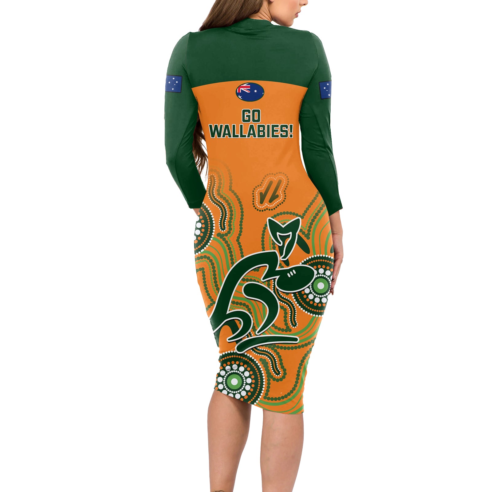 australia-rugby-long-sleeve-bodycon-dress-wallabies-2023-indigenous-art