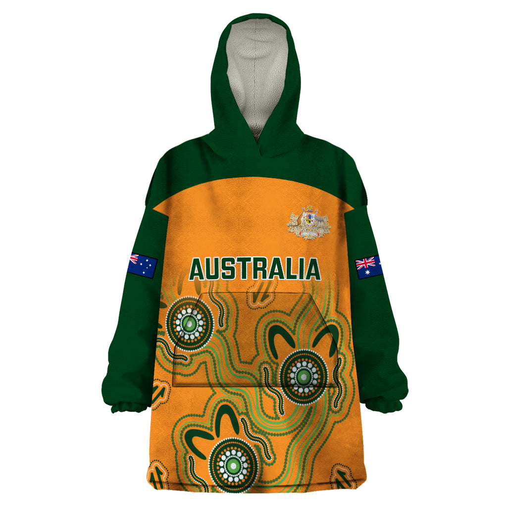 Australia Rugby Wearable Blanket Hoodie Wallabies 2023 Indigenous Art - Vibe Hoodie Shop