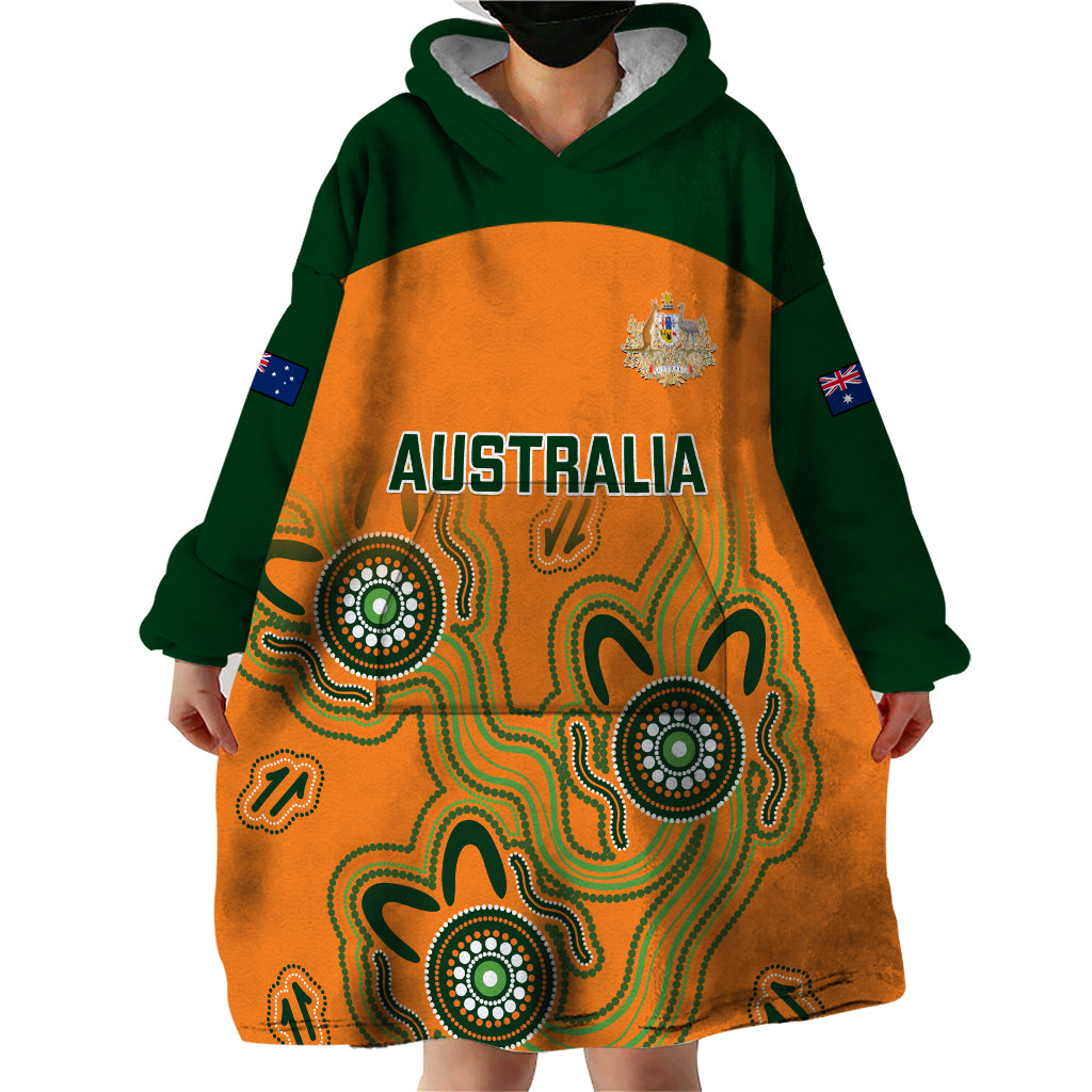 Australia Rugby Wearable Blanket Hoodie Wallabies 2023 Indigenous Art - Vibe Hoodie Shop