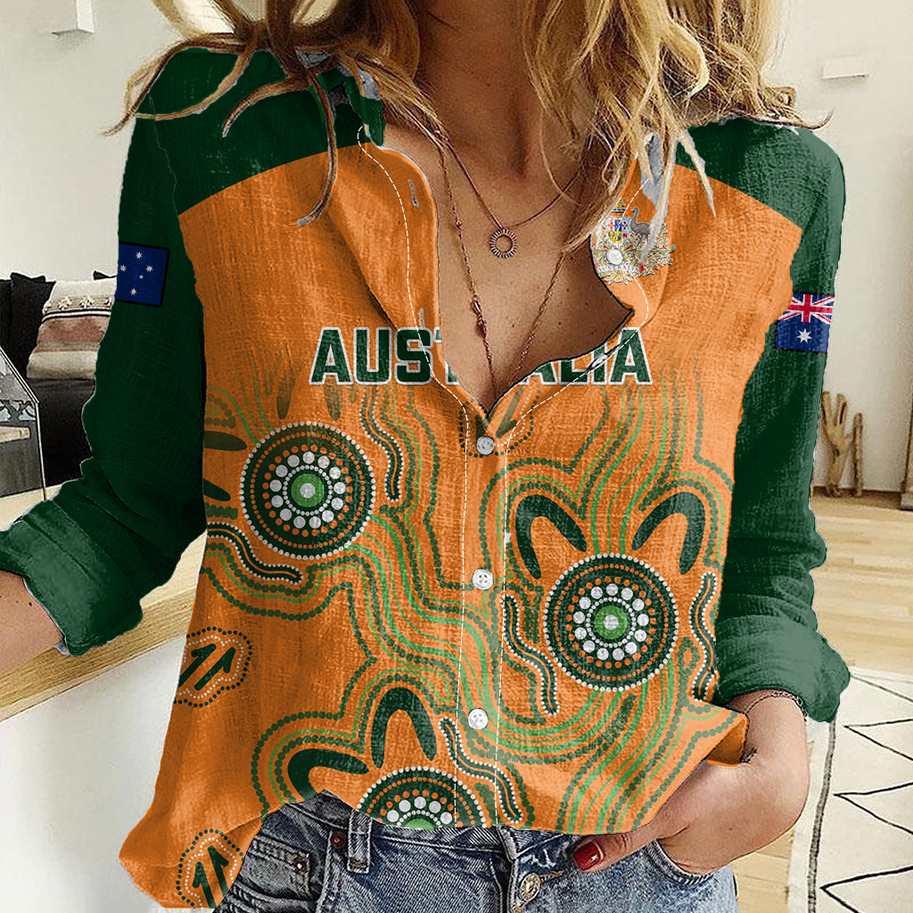 Australia Rugby Women Casual Shirt Wallabies 2023 Indigenous Art - Vibe Hoodie Shop