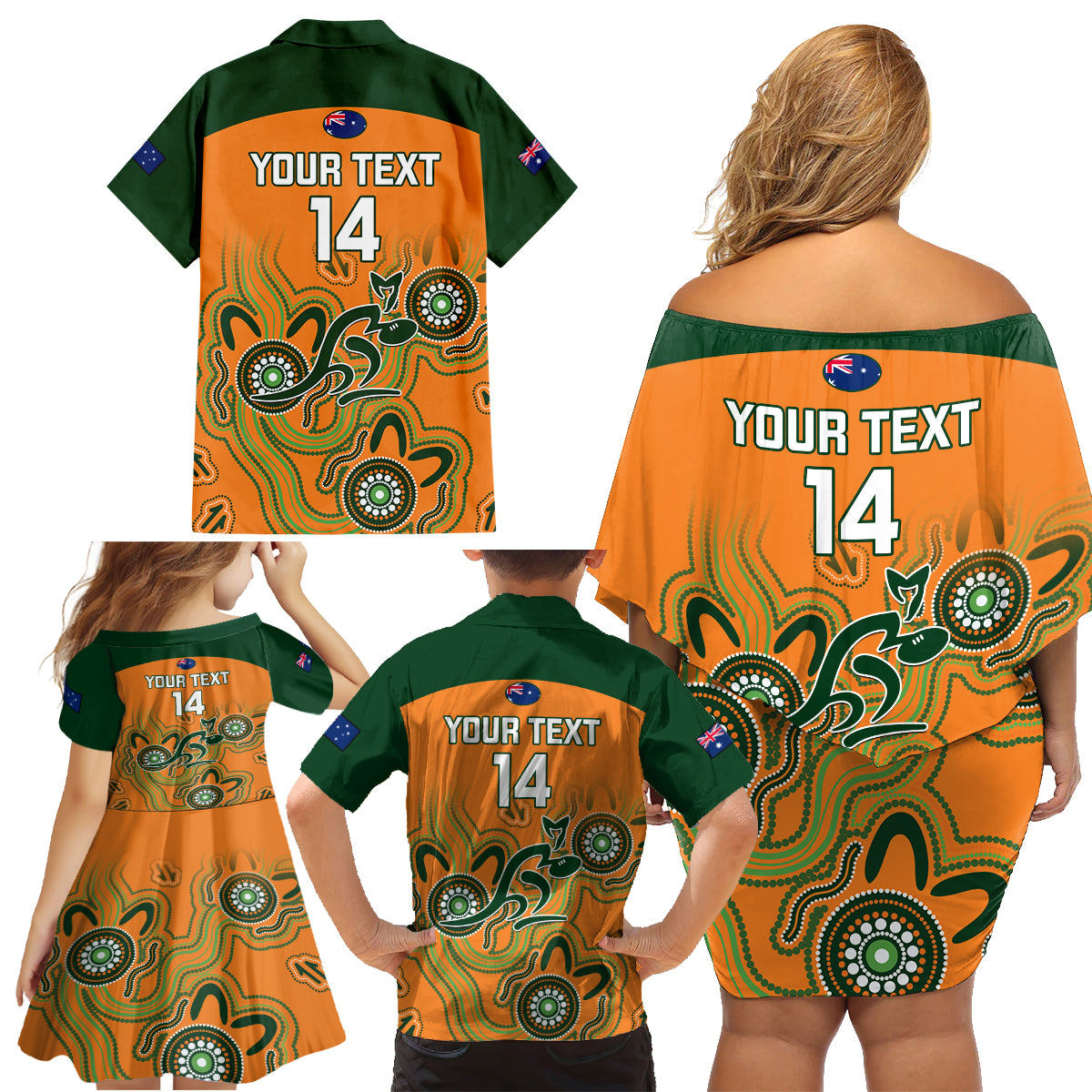 custom-australia-rugby-family-matching-off-shoulder-short-dress-and-hawaiian-shirt-wallabies-2023-indigenous-art