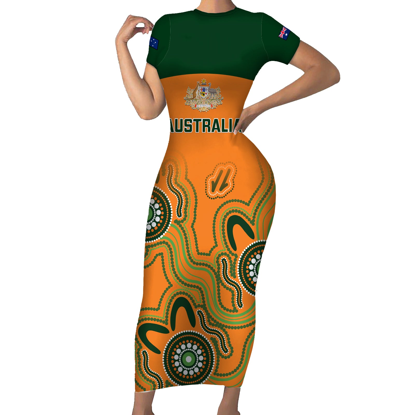 custom-australia-rugby-family-matching-short-sleeve-bodycon-dress-and-hawaiian-shirt-wallabies-2023-indigenous-art