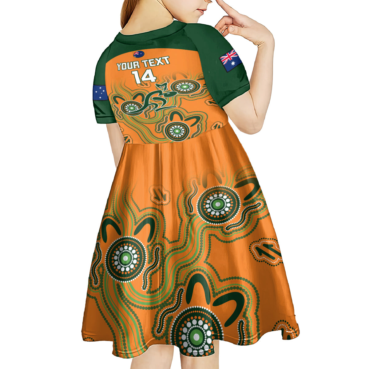 Custom Australia Rugby Kid Short Sleeve Dress Wallabies 2023 Indigenous Art - Vibe Hoodie Shop