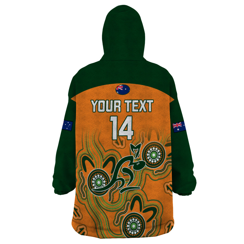 Custom Australia Rugby Wearable Blanket Hoodie Wallabies 2023 Indigenous Art - Vibe Hoodie Shop