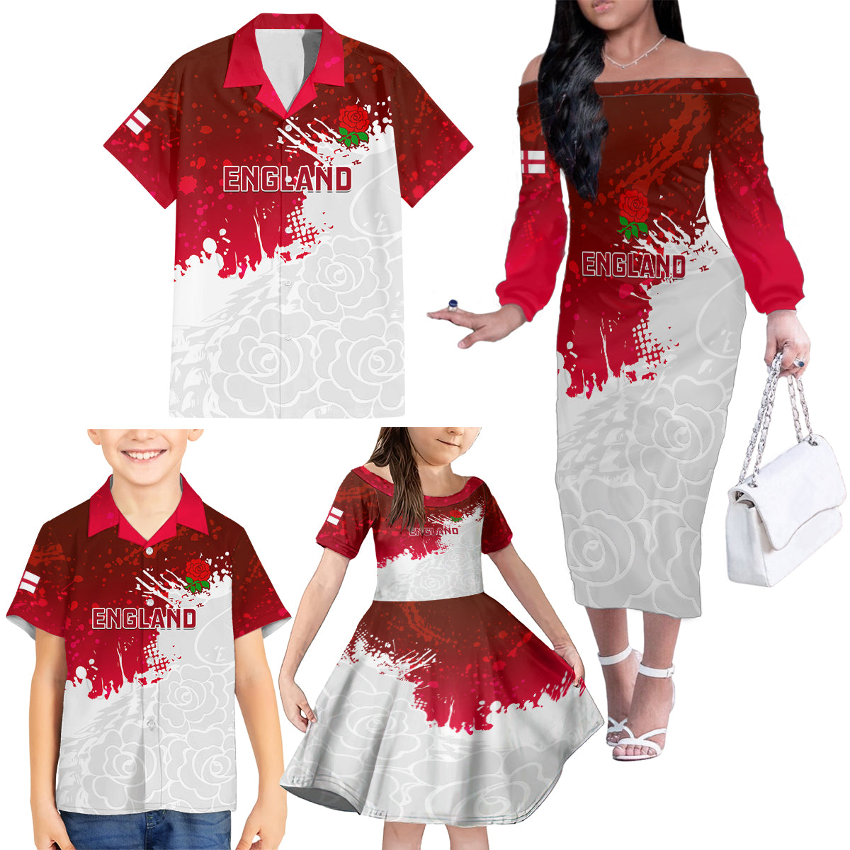 custom-england-rugby-family-matching-off-shoulder-long-sleeve-dress-and-hawaiian-shirt-2023-go-champions-world-cup-red-rose