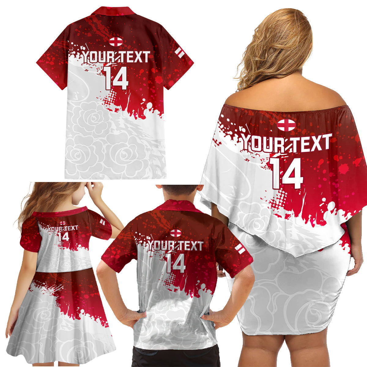 custom-england-rugby-family-matching-off-shoulder-short-dress-and-hawaiian-shirt-2023-go-champions-world-cup-red-rose