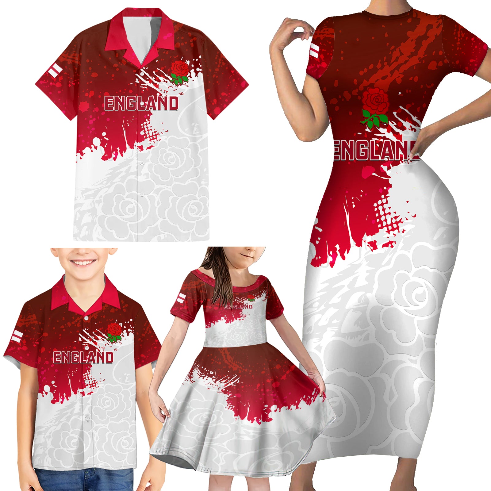 custom-england-rugby-family-matching-short-sleeve-bodycon-dress-and-hawaiian-shirt-2023-go-champions-world-cup-red-rose