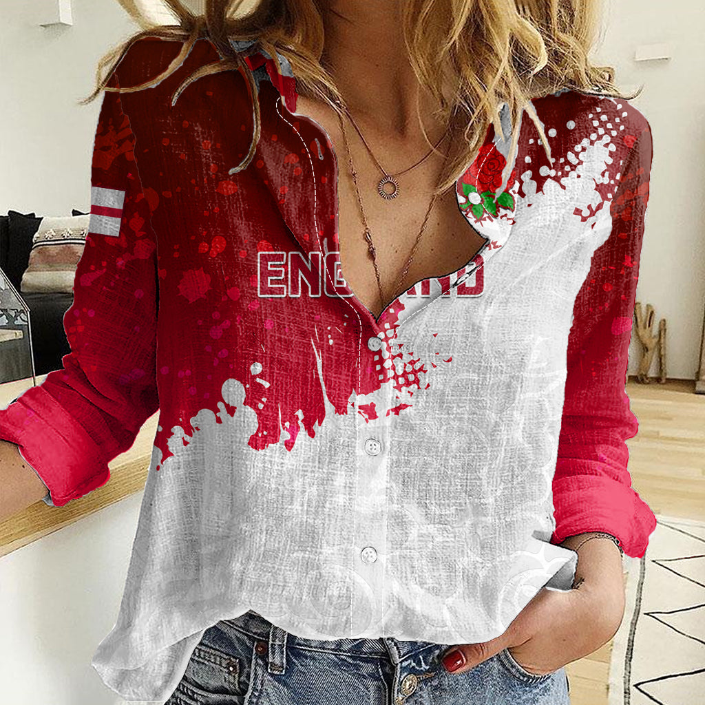 Custom England Rugby Women Casual Shirt 2023 Go Champions World Cup Red Rose - Vibe Hoodie Shop