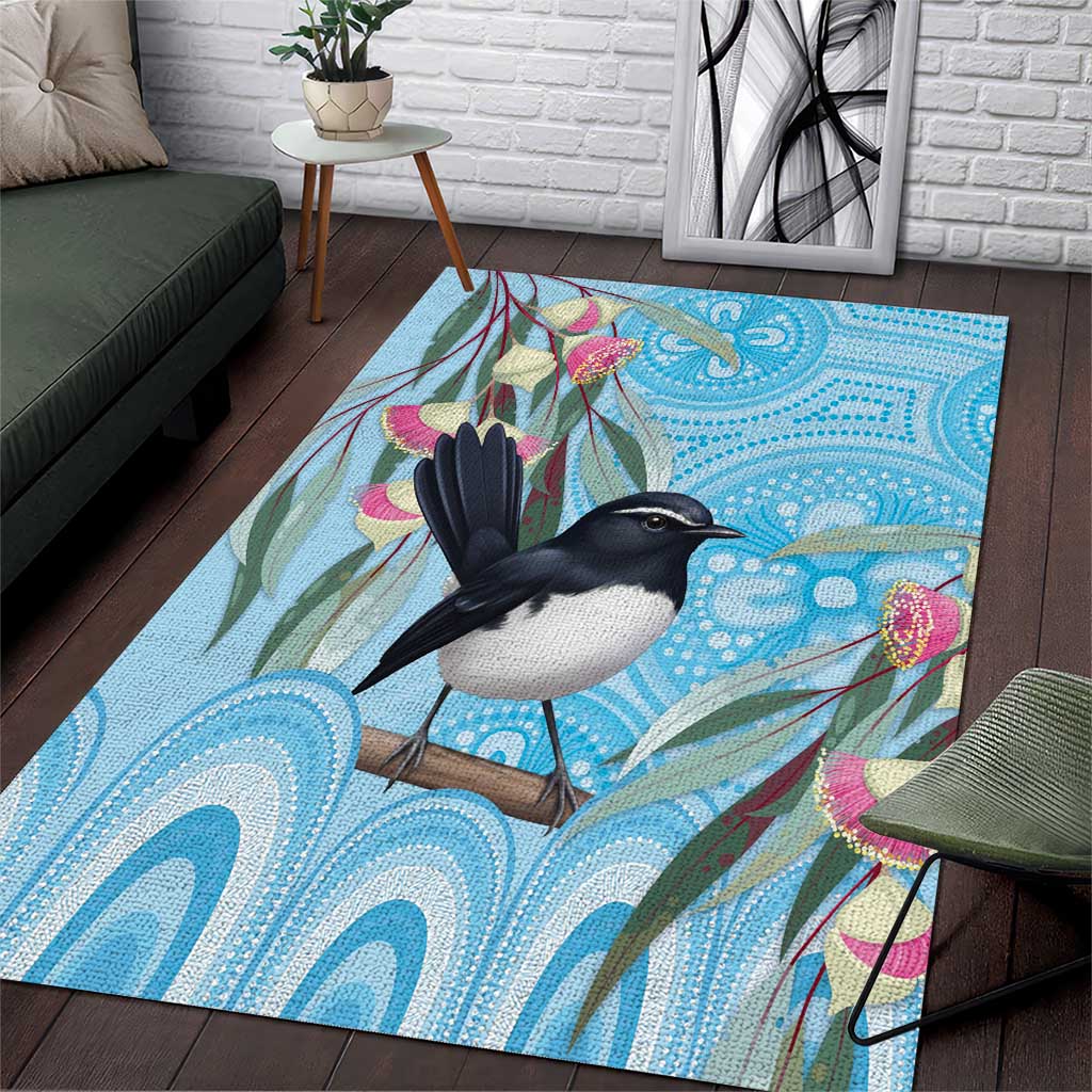 Willie wagtail Australia Area Rug Eucalyptus Blossoms Aboriginal Art - Vibe Hoodie