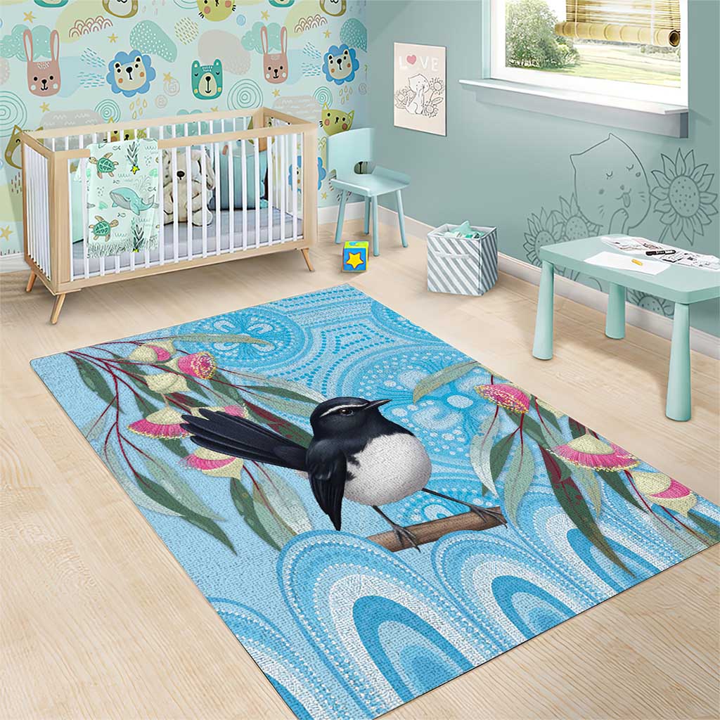 Willie wagtail Australia Area Rug Eucalyptus Blossoms Aboriginal Art - Vibe Hoodie