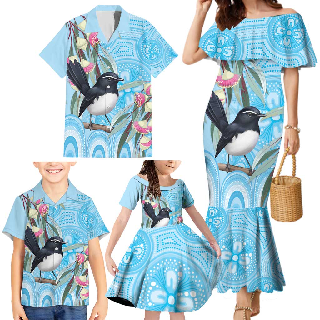 Willie wagtail Australia Family Matching Mermaid Dress and Hawaiian Shirt Eucalyptus Blossoms Aboriginal Art - Vibe Hoodie