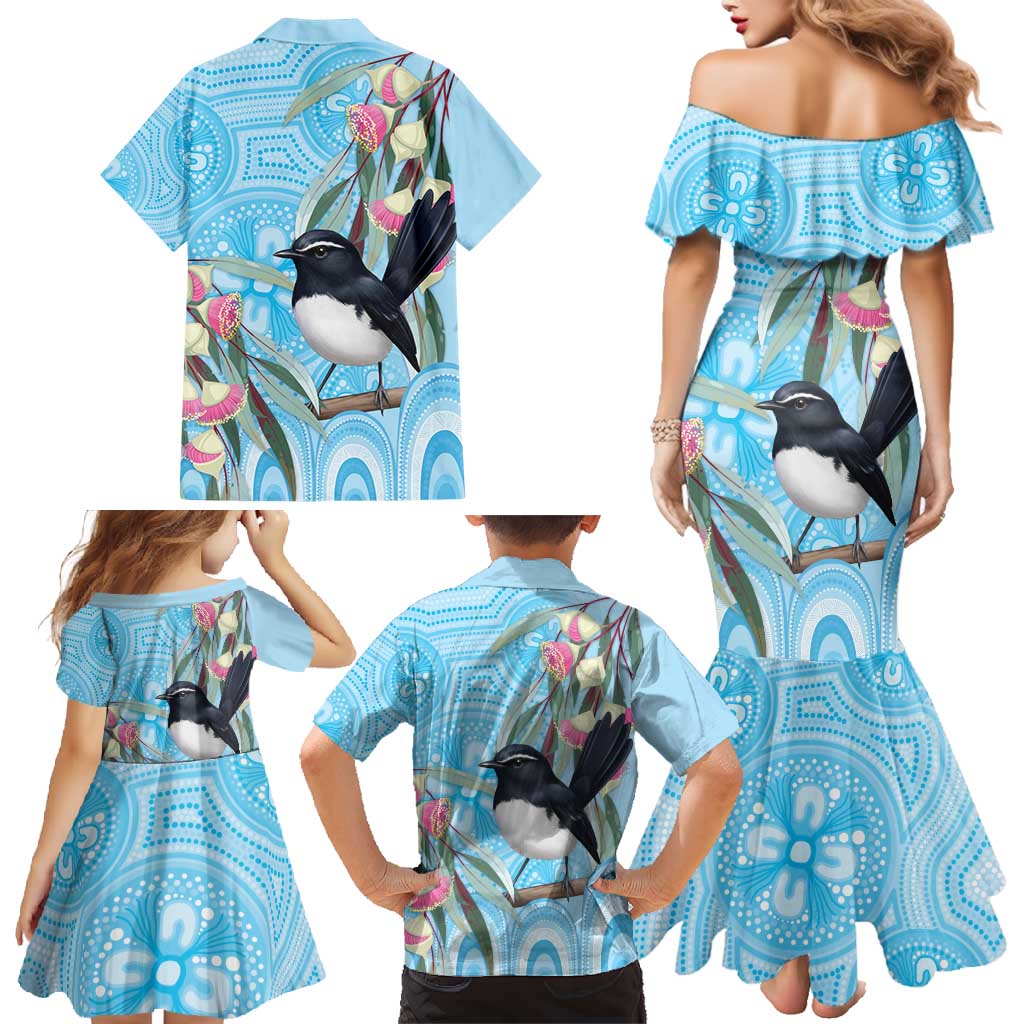 Willie wagtail Australia Family Matching Mermaid Dress and Hawaiian Shirt Eucalyptus Blossoms Aboriginal Art - Vibe Hoodie