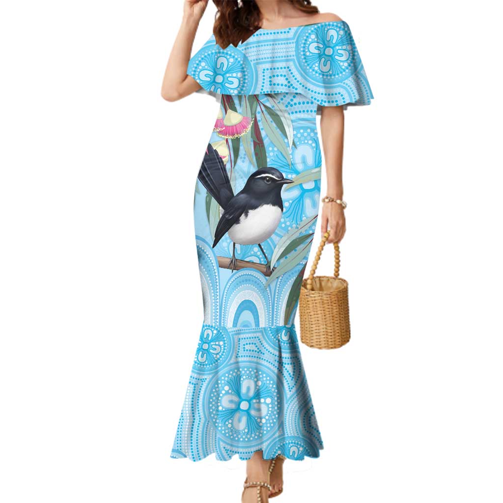Willie wagtail Australia Family Matching Mermaid Dress and Hawaiian Shirt Eucalyptus Blossoms Aboriginal Art - Vibe Hoodie
