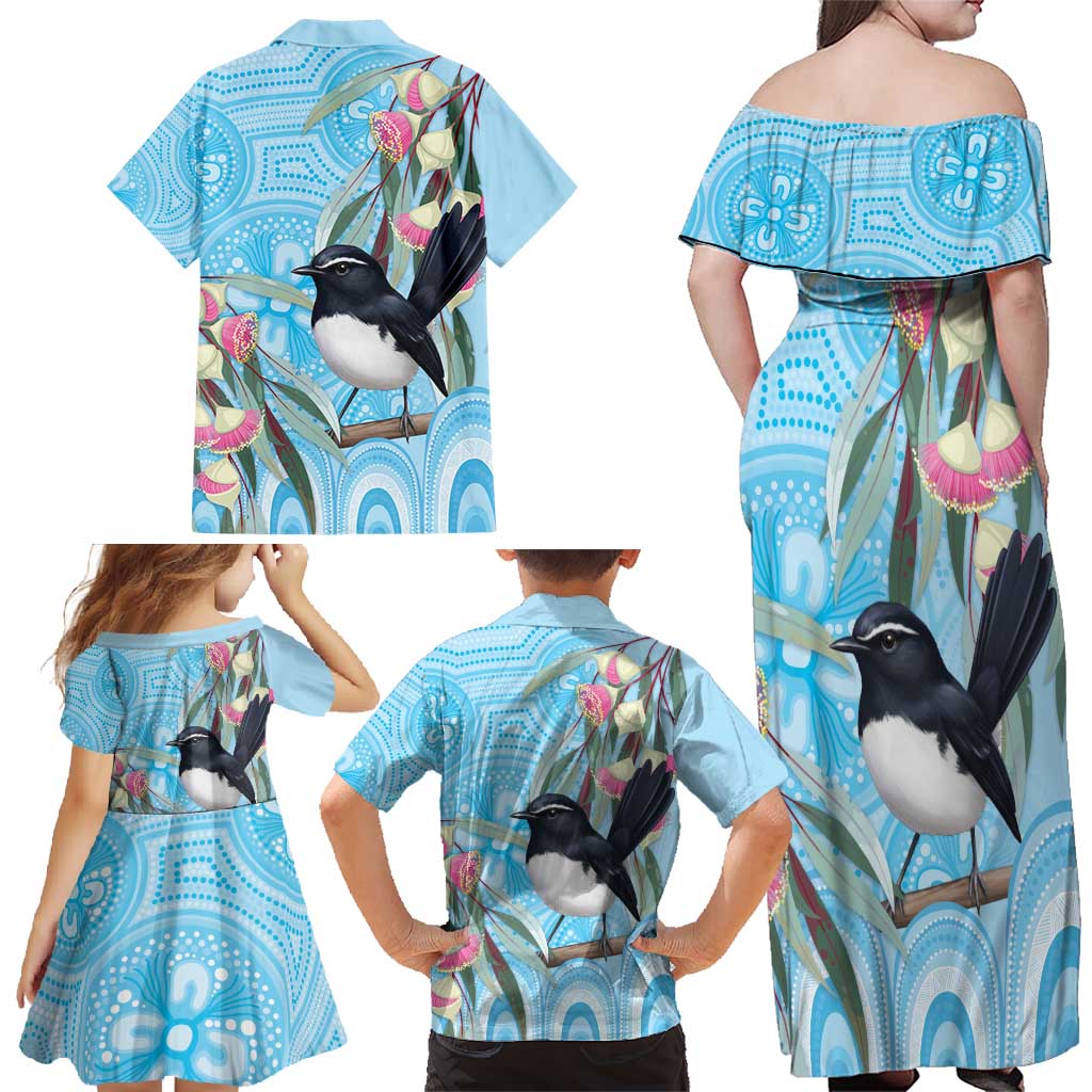 Willie wagtail Australia Family Matching Off Shoulder Maxi Dress and Hawaiian Shirt Eucalyptus Blossoms Aboriginal Art - Vibe Hoodie