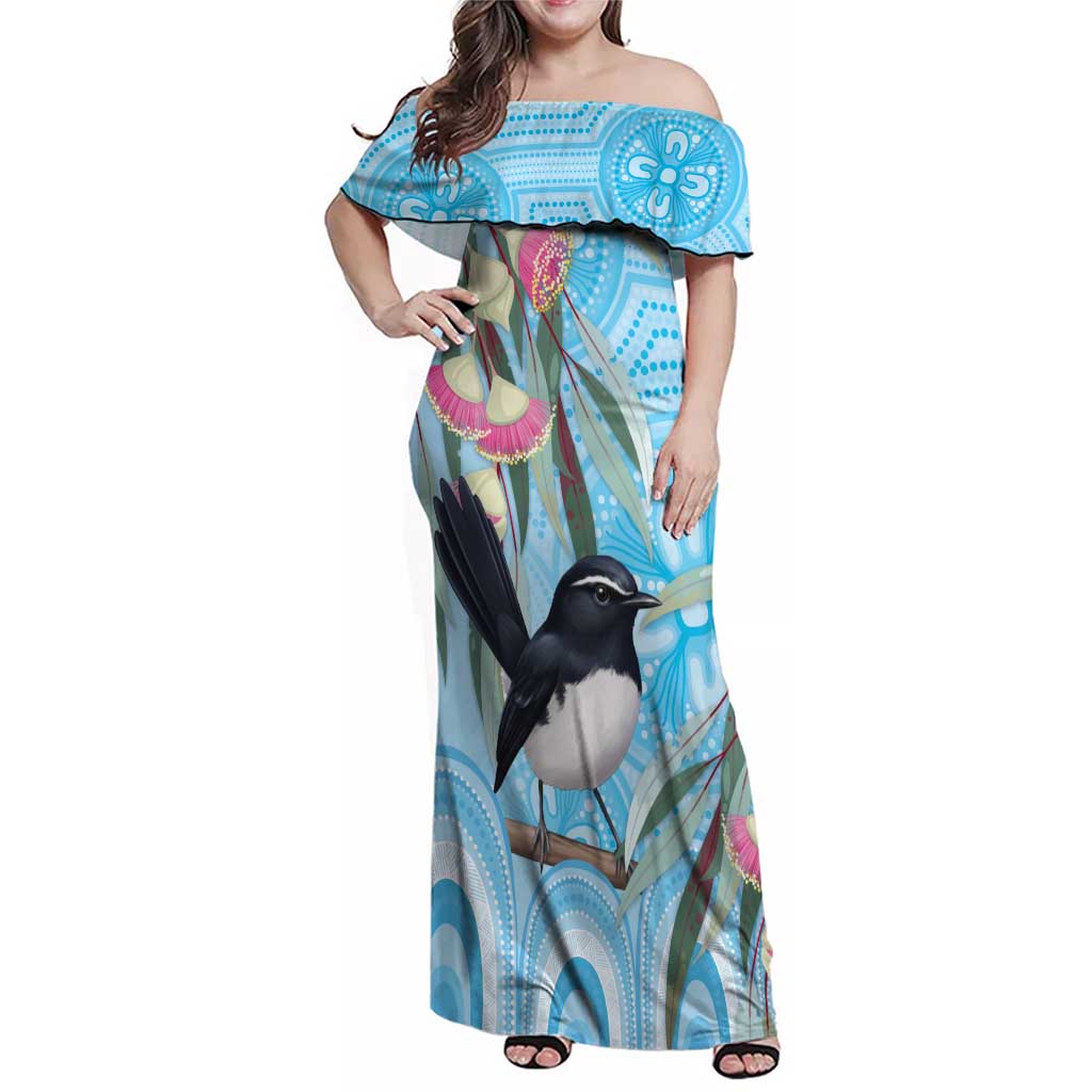 Willie wagtail Australia Family Matching Off Shoulder Maxi Dress and Hawaiian Shirt Eucalyptus Blossoms Aboriginal Art - Vibe Hoodie