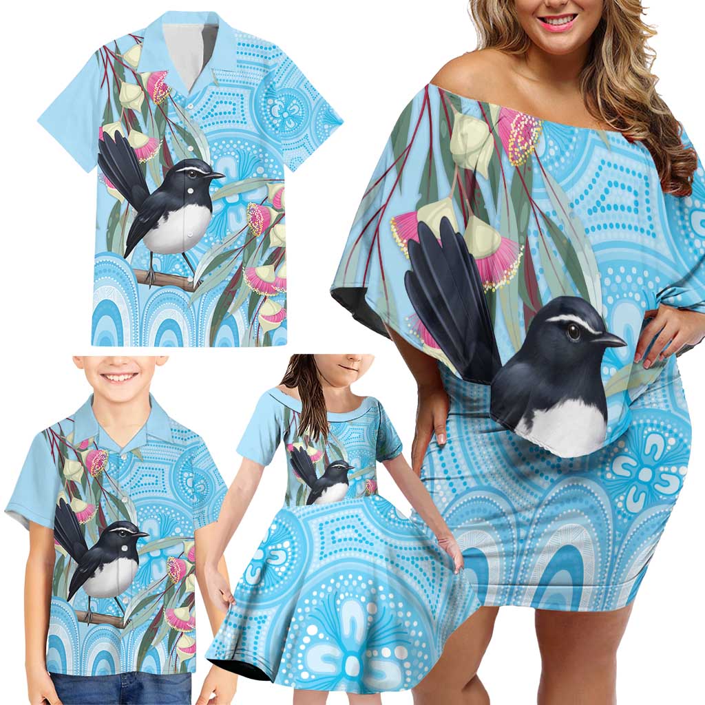 Willie wagtail Australia Family Matching Off Shoulder Short Dress and Hawaiian Shirt Eucalyptus Blossoms Aboriginal Art - Vibe Hoodie