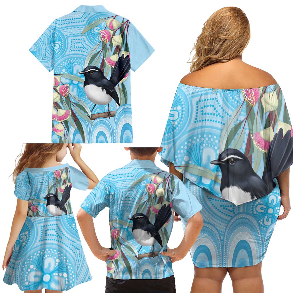 Willie wagtail Australia Family Matching Off Shoulder Short Dress and Hawaiian Shirt Eucalyptus Blossoms Aboriginal Art - Vibe Hoodie