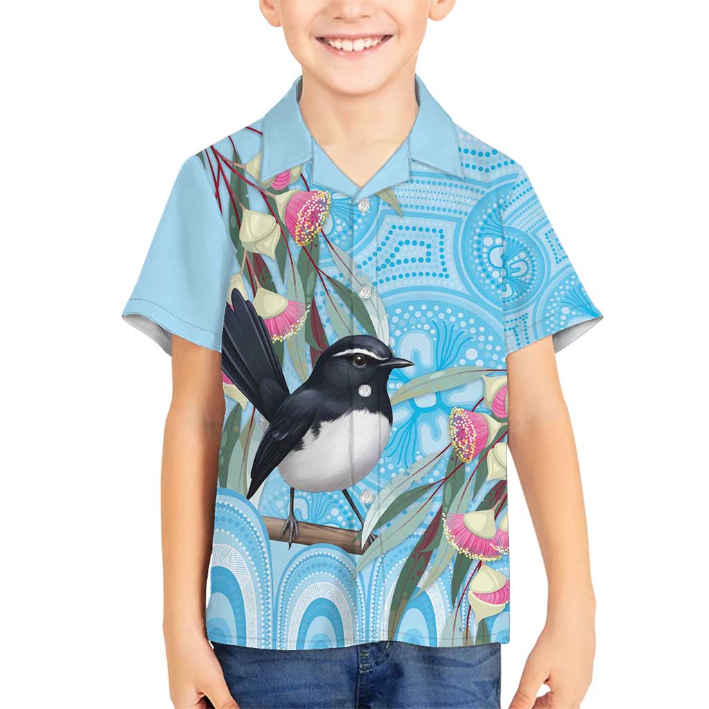 Willie wagtail Australia Family Matching Off Shoulder Short Dress and Hawaiian Shirt Eucalyptus Blossoms Aboriginal Art - Vibe Hoodie