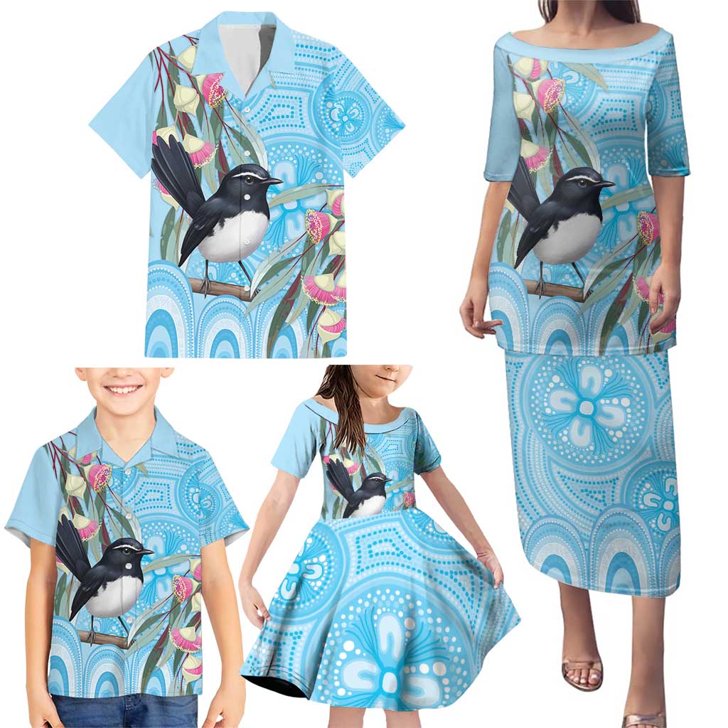 Willie wagtail Australia Family Matching Puletasi and Hawaiian Shirt Eucalyptus Blossoms Aboriginal Art - Vibe Hoodie