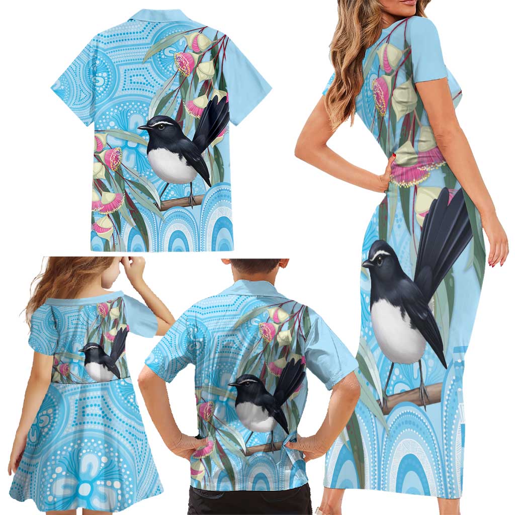 Willie wagtail Australia Family Matching Short Sleeve Bodycon Dress and Hawaiian Shirt Eucalyptus Blossoms Aboriginal Art - Vibe Hoodie