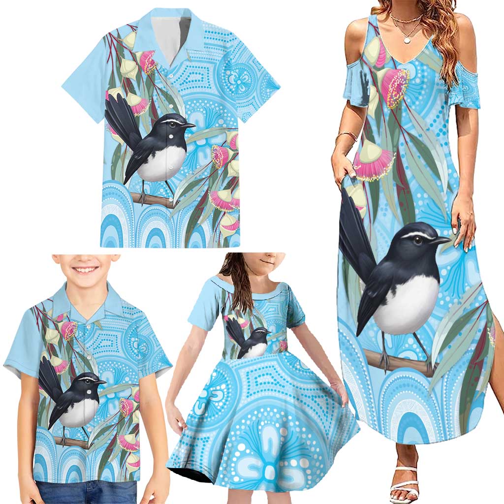 Willie wagtail Australia Family Matching Summer Maxi Dress and Hawaiian Shirt Eucalyptus Blossoms Aboriginal Art - Vibe Hoodie
