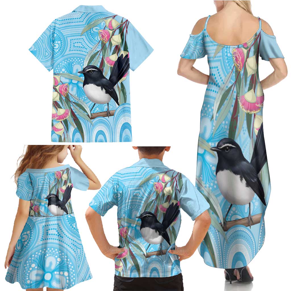 Willie wagtail Australia Family Matching Summer Maxi Dress and Hawaiian Shirt Eucalyptus Blossoms Aboriginal Art - Vibe Hoodie