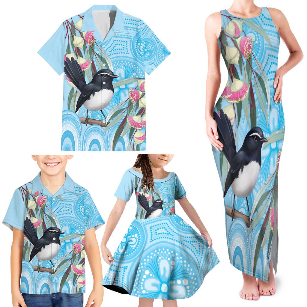 Willie wagtail Australia Family Matching Tank Maxi Dress and Hawaiian Shirt Eucalyptus Blossoms Aboriginal Art - Vibe Hoodie