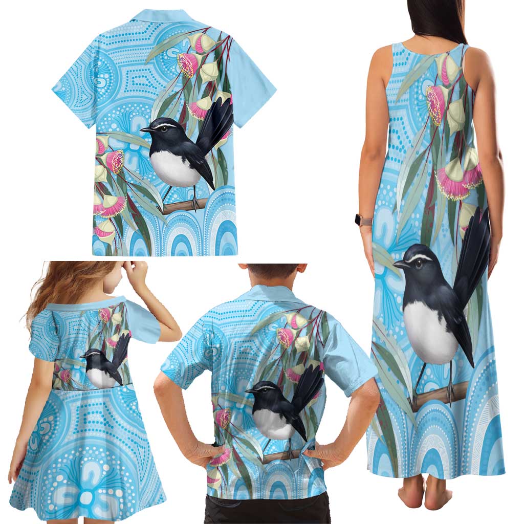 Willie wagtail Australia Family Matching Tank Maxi Dress and Hawaiian Shirt Eucalyptus Blossoms Aboriginal Art - Vibe Hoodie