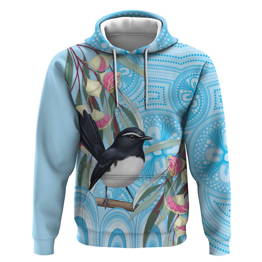 Willie wagtail Australia Hoodie Eucalyptus Blossoms Aboriginal Art - Vibe Hoodie