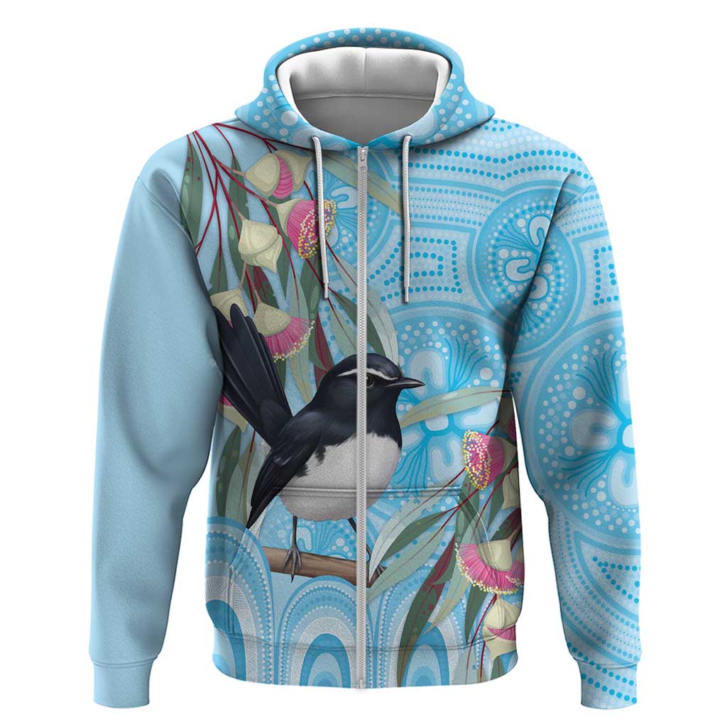 Willie wagtail Australia Hoodie Eucalyptus Blossoms Aboriginal Art - Vibe Hoodie