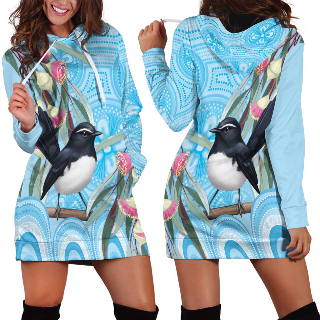 Willie wagtail Australia Hoodie Dress Eucalyptus Blossoms Aboriginal Art - Vibe Hoodie