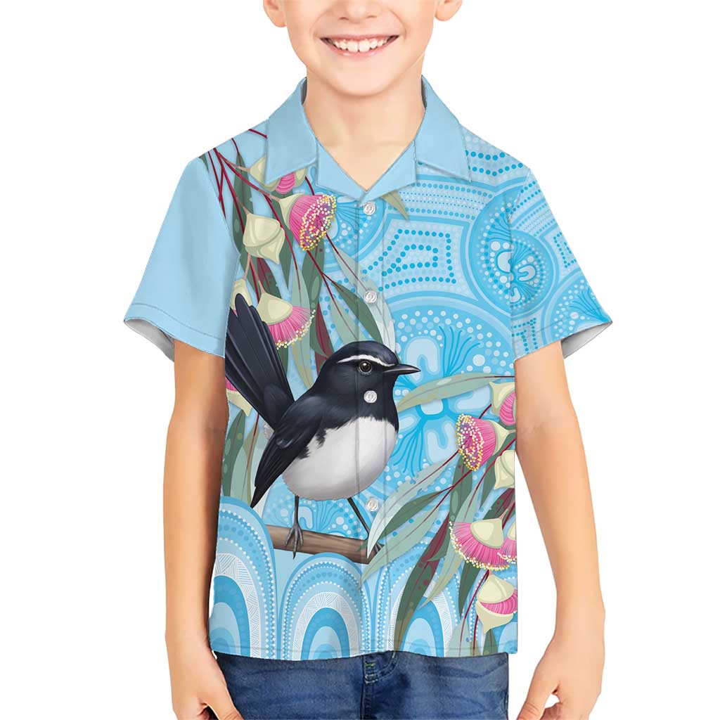 Willie wagtail Australia Kid Hawaiian Shirt Eucalyptus Blossoms Aboriginal Art - Vibe Hoodie