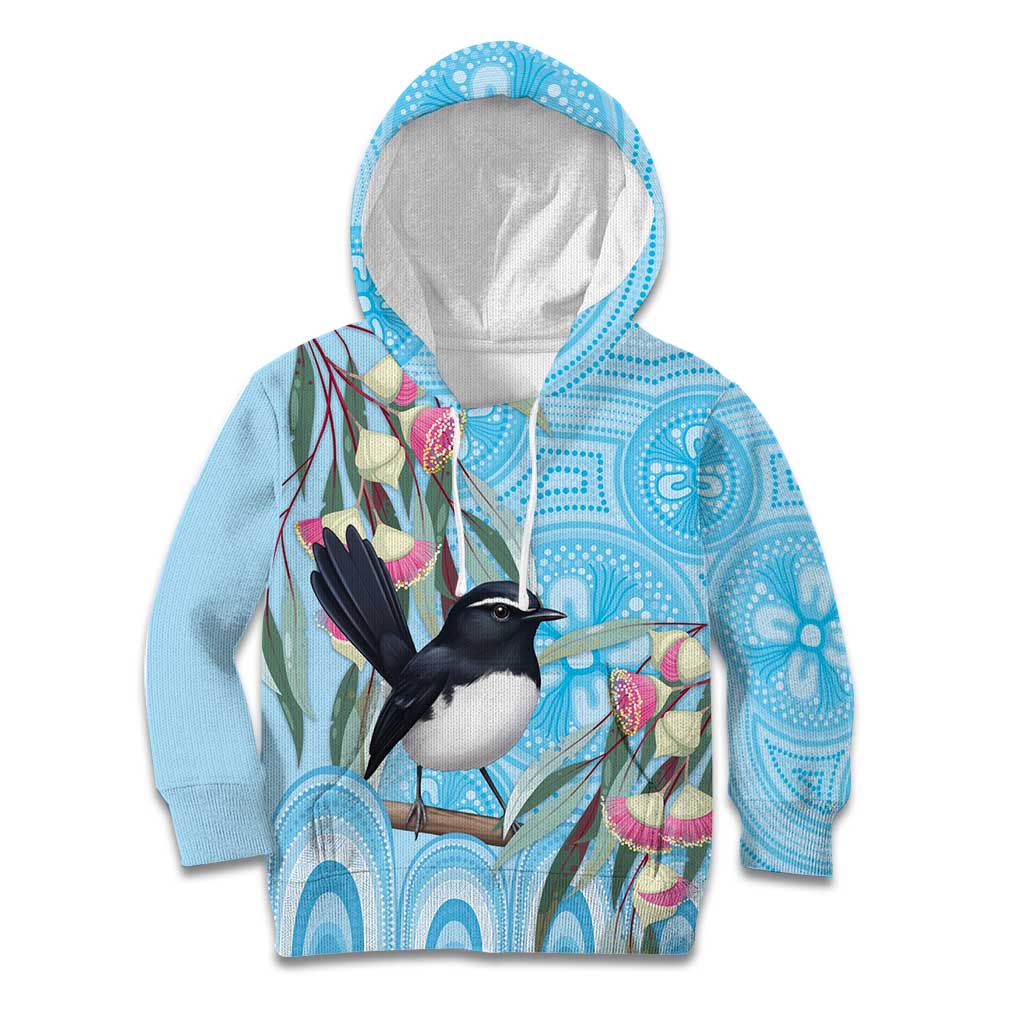 Willie wagtail Australia Kid Hoodie Eucalyptus Blossoms Aboriginal Art - Vibe Hoodie