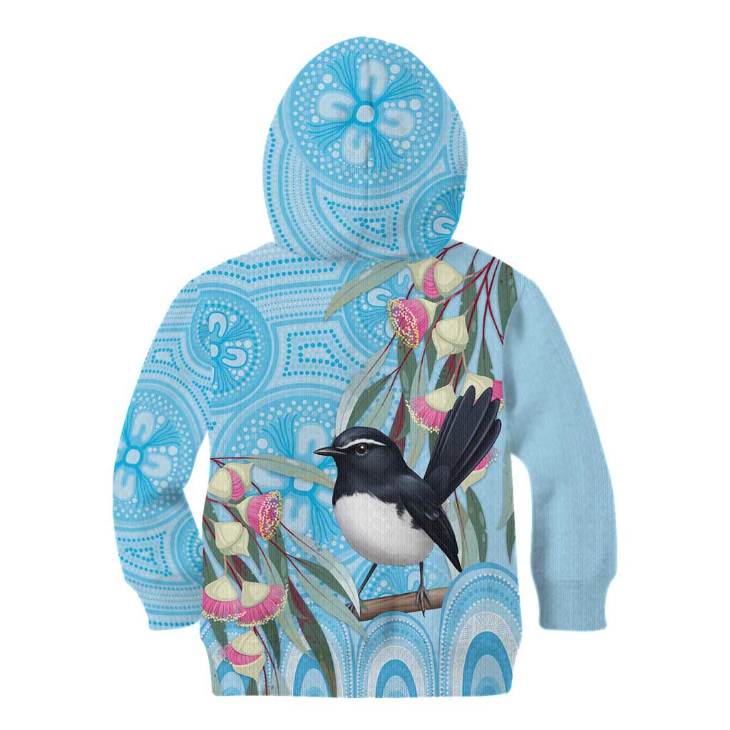 Willie wagtail Australia Kid Hoodie Eucalyptus Blossoms Aboriginal Art - Vibe Hoodie