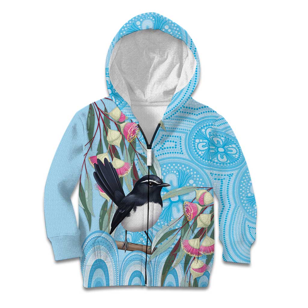 Willie wagtail Australia Kid Hoodie Eucalyptus Blossoms Aboriginal Art - Vibe Hoodie