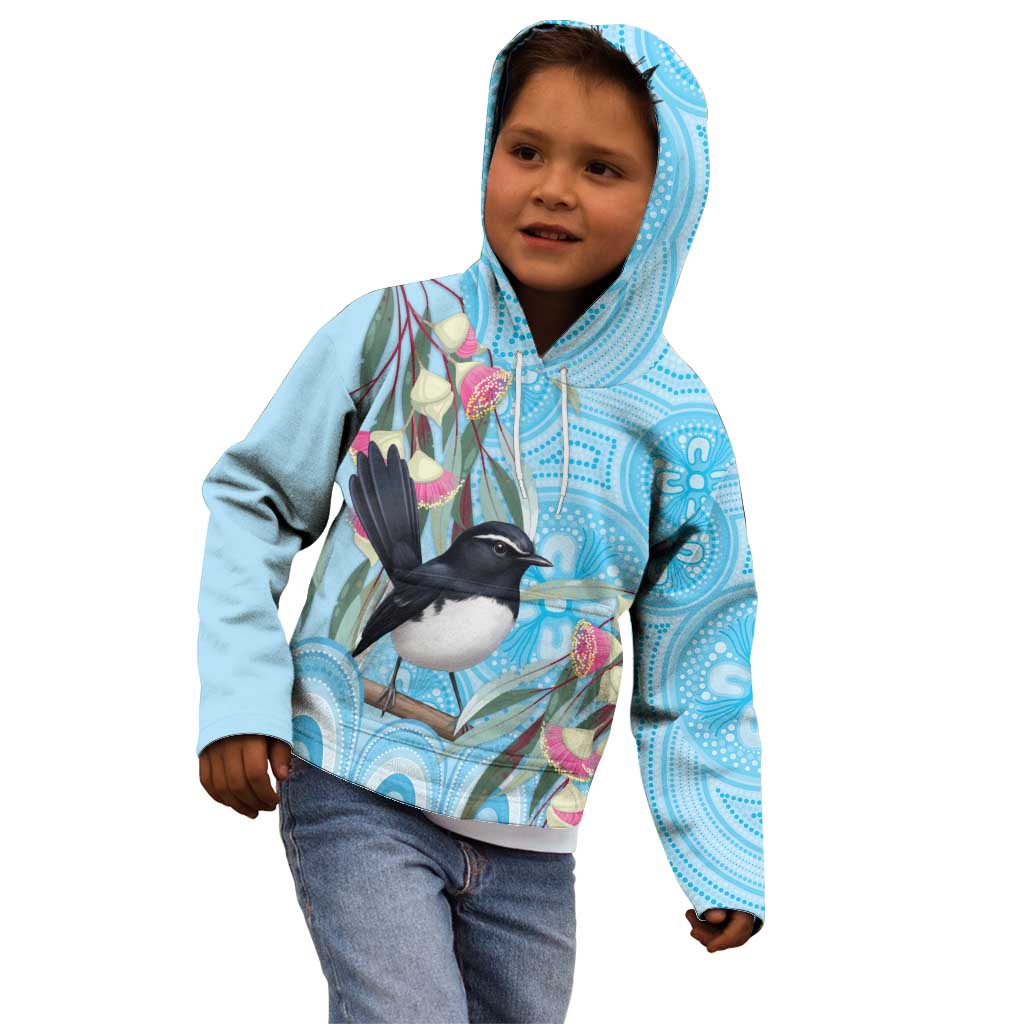 Willie wagtail Australia Kid Hoodie Eucalyptus Blossoms Aboriginal Art - Vibe Hoodie