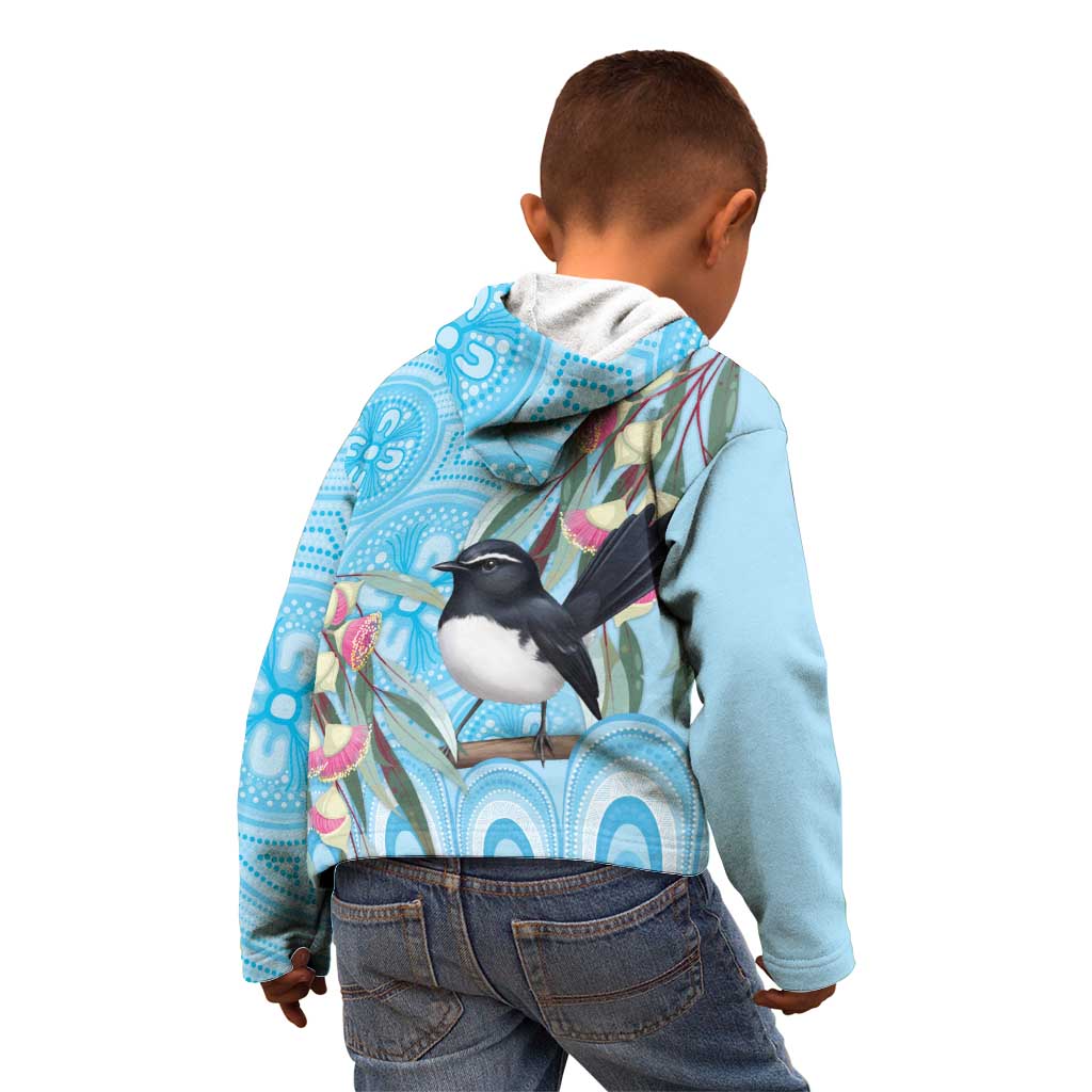Willie wagtail Australia Kid Hoodie Eucalyptus Blossoms Aboriginal Art - Vibe Hoodie