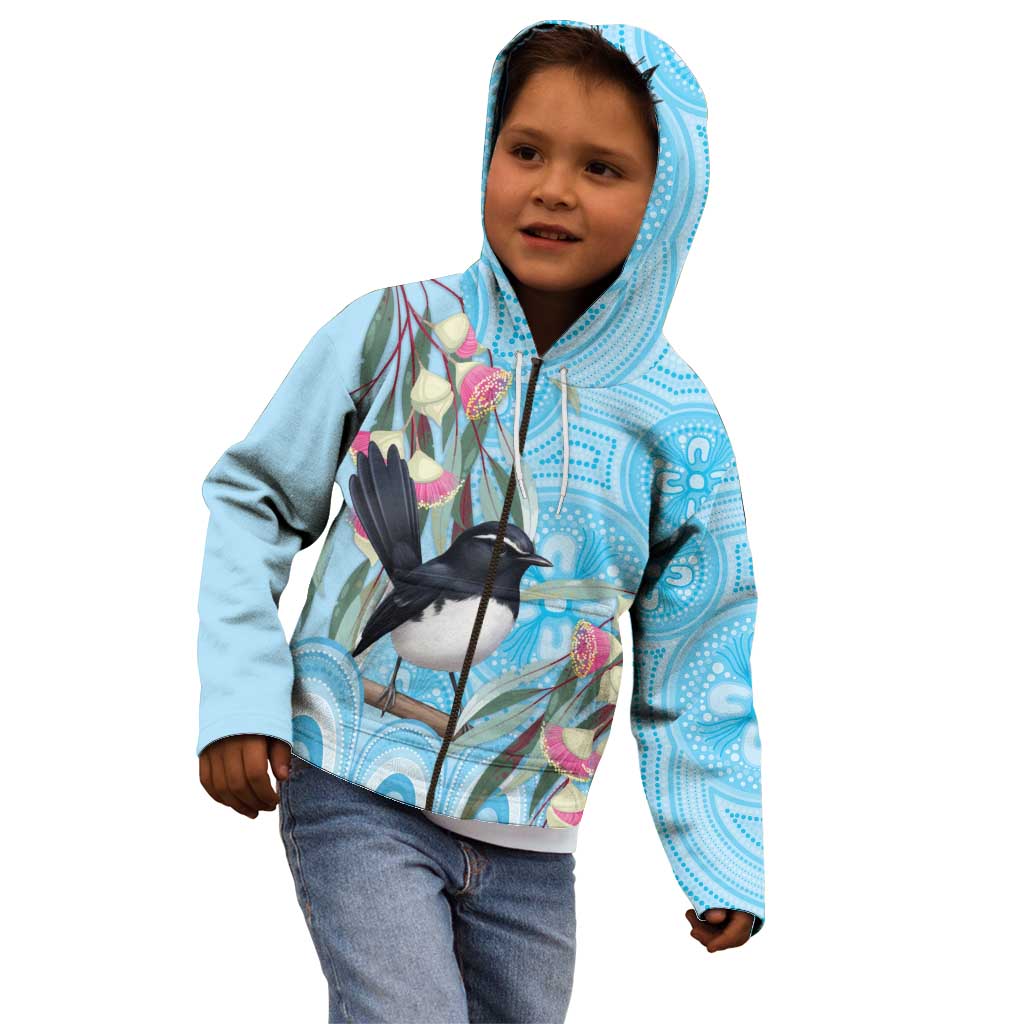 Willie wagtail Australia Kid Hoodie Eucalyptus Blossoms Aboriginal Art - Vibe Hoodie