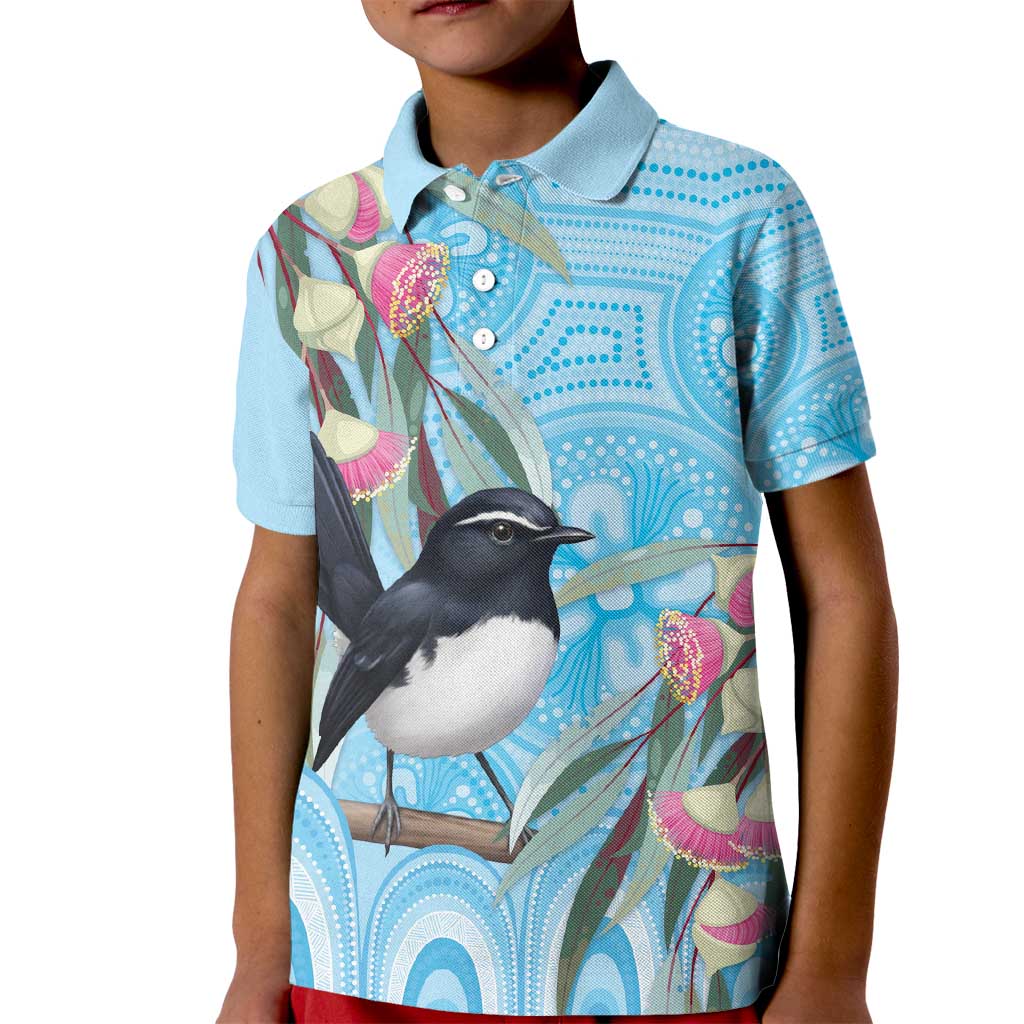 Willie wagtail Australia Kid Polo Shirt Eucalyptus Blossoms Aboriginal Art - Vibe Hoodie