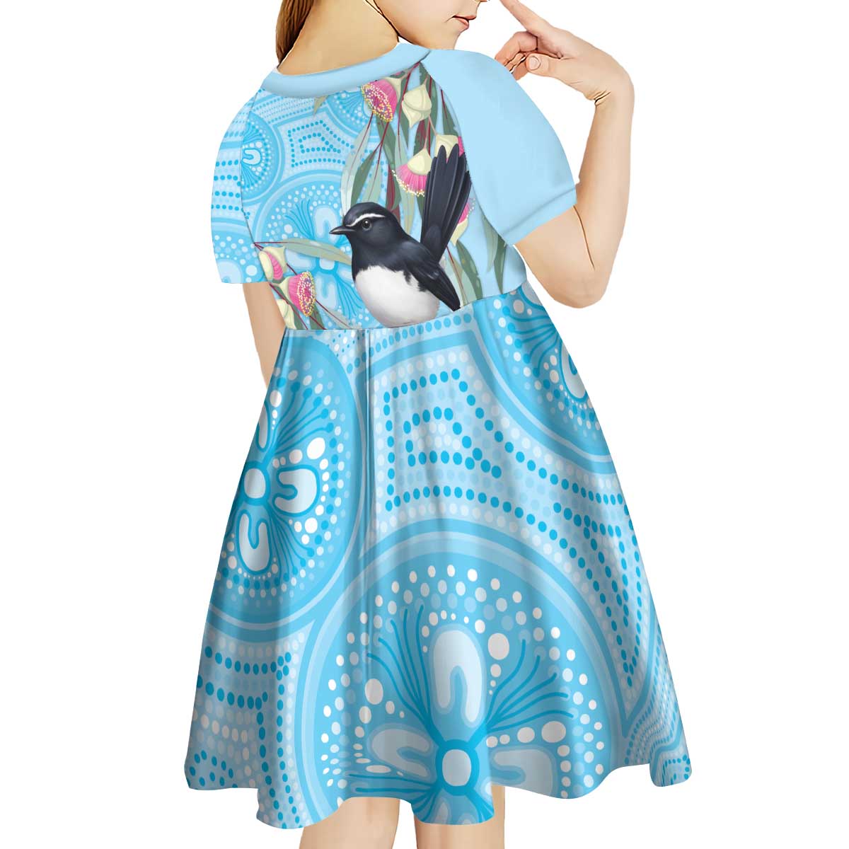 Willie wagtail Australia Kid Short Sleeve Dress Eucalyptus Blossoms Aboriginal Art - Vibe Hoodie