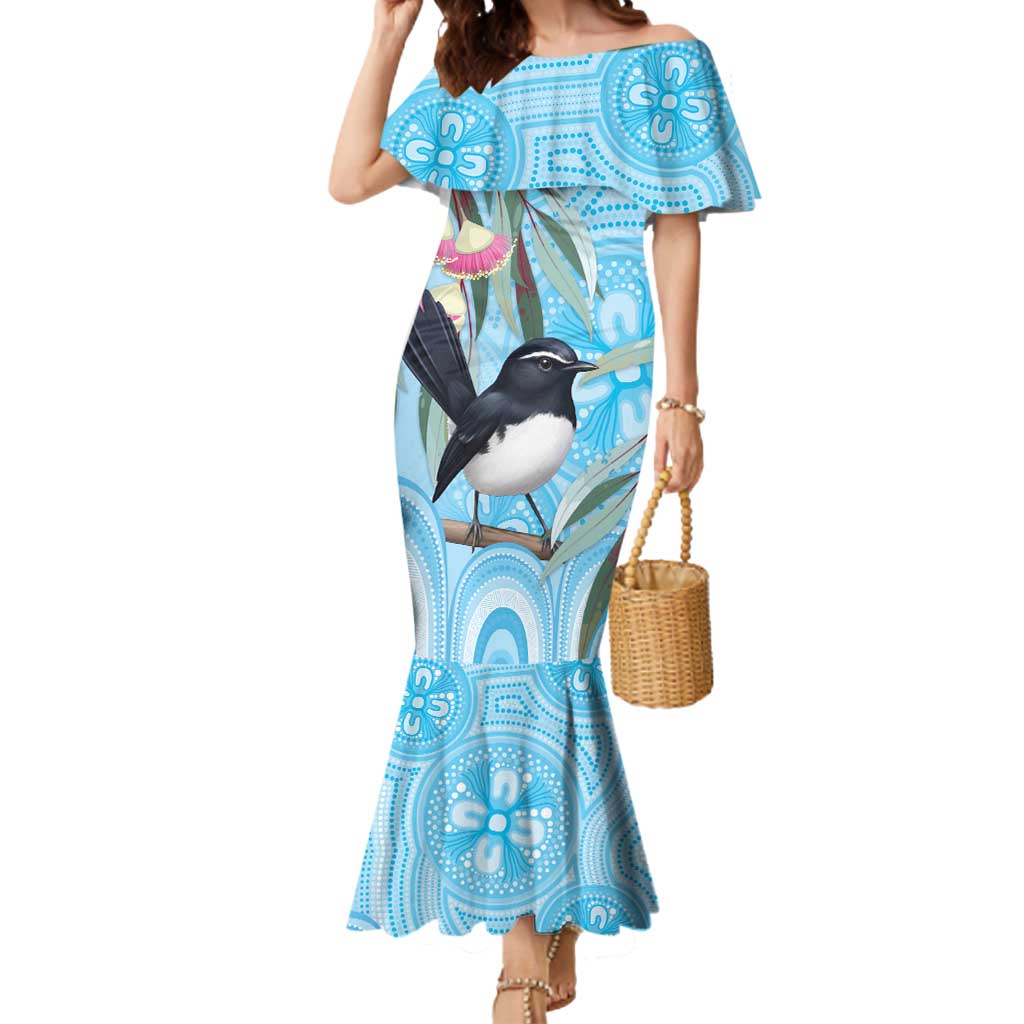 Willie wagtail Australia Mermaid Dress Eucalyptus Blossoms Aboriginal Art - Vibe Hoodie