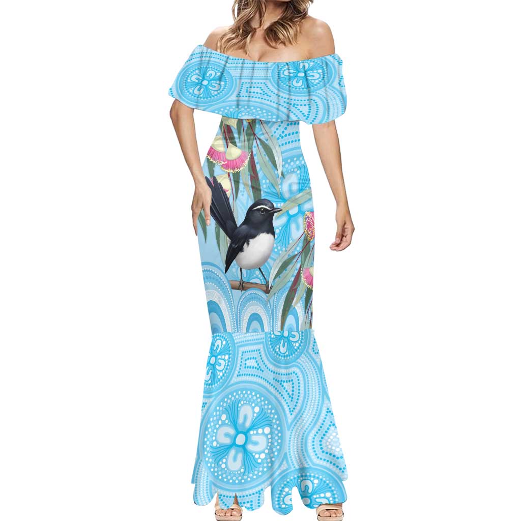Willie wagtail Australia Mermaid Dress Eucalyptus Blossoms Aboriginal Art - Vibe Hoodie