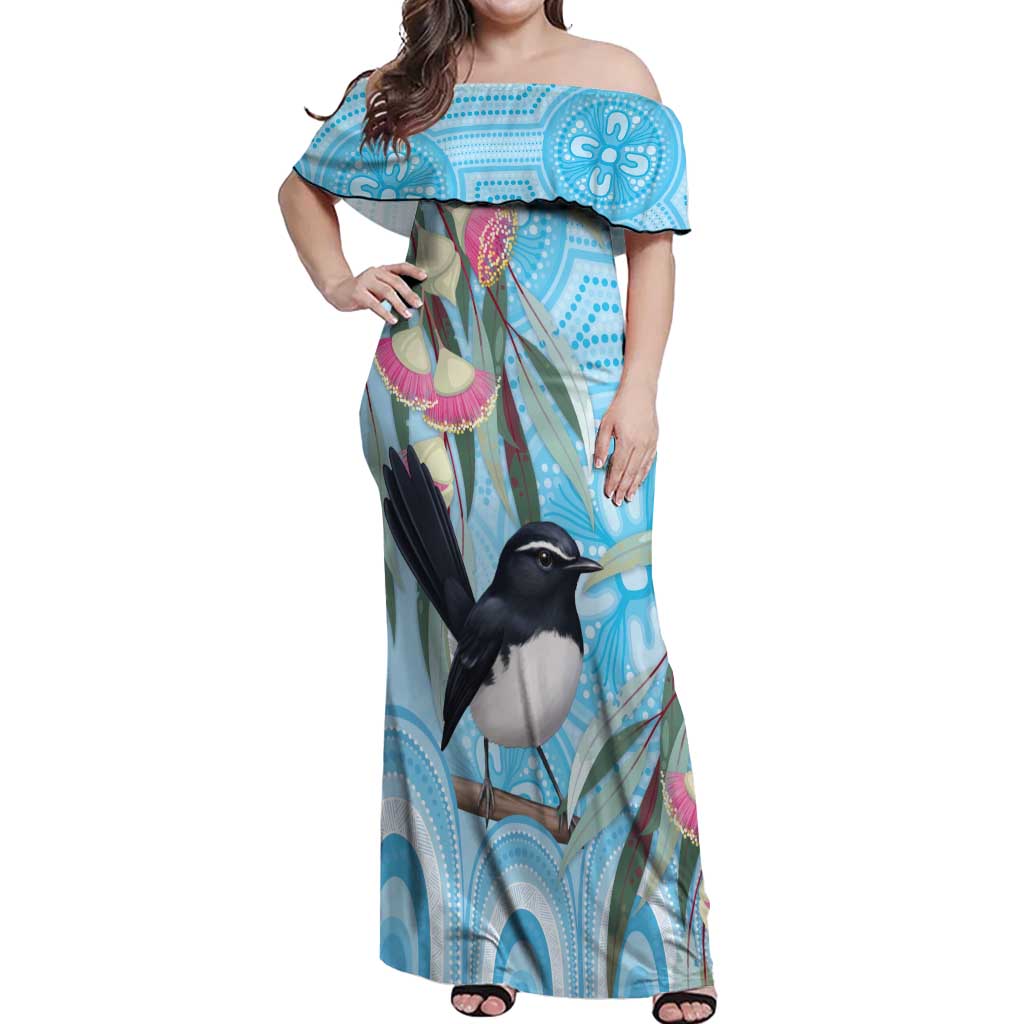 Willie wagtail Australia Off Shoulder Maxi Dress Eucalyptus Blossoms Aboriginal Art - Vibe Hoodie