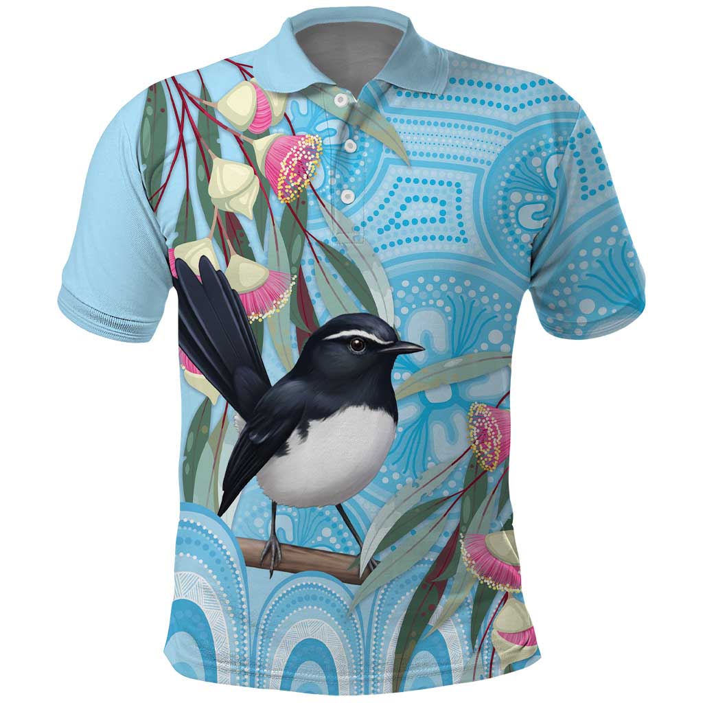 Willie wagtail Australia Polo Shirt Eucalyptus Blossoms Aboriginal Art - Vibe Hoodie