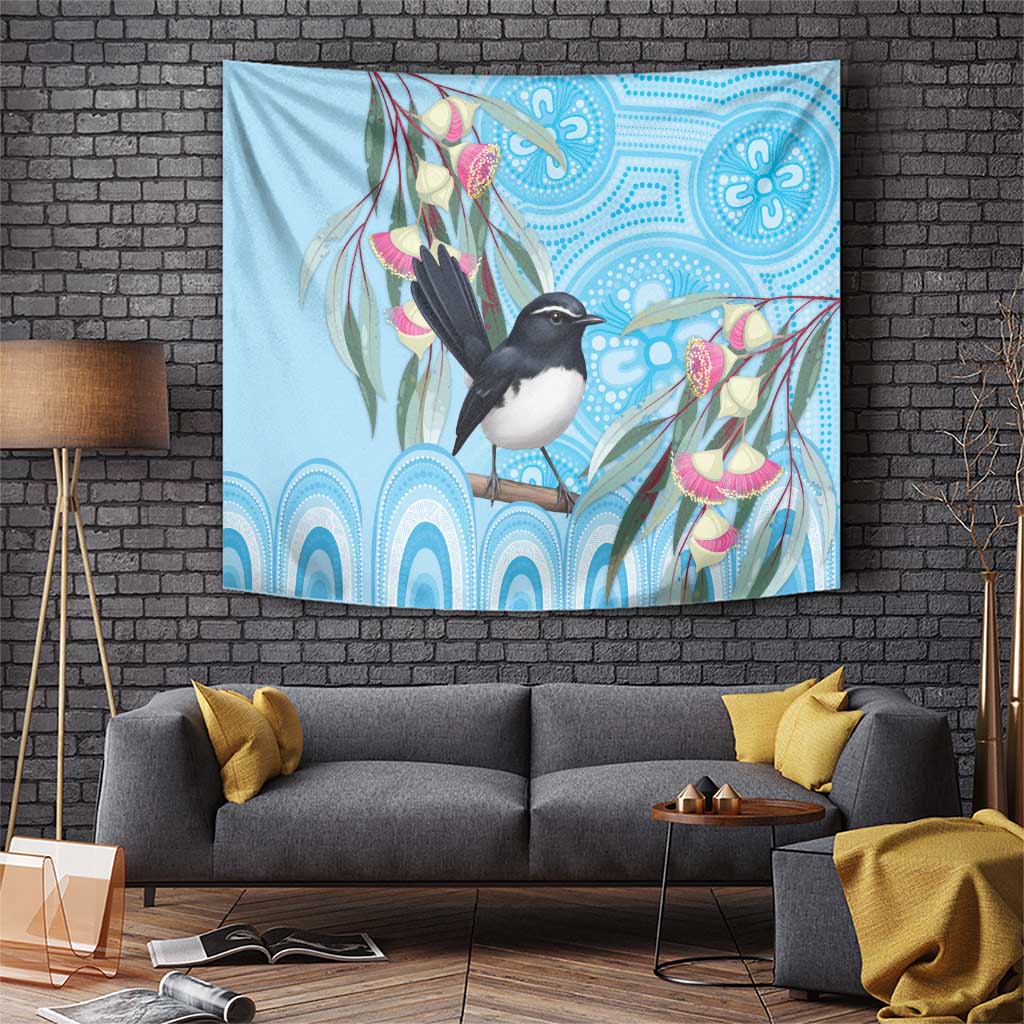 Willie wagtail Australia Tapestry Eucalyptus Blossoms Aboriginal Art - Vibe Hoodie