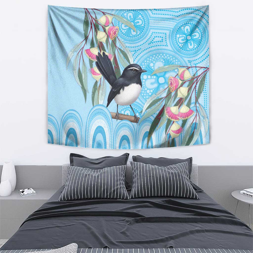 Willie wagtail Australia Tapestry Eucalyptus Blossoms Aboriginal Art - Vibe Hoodie