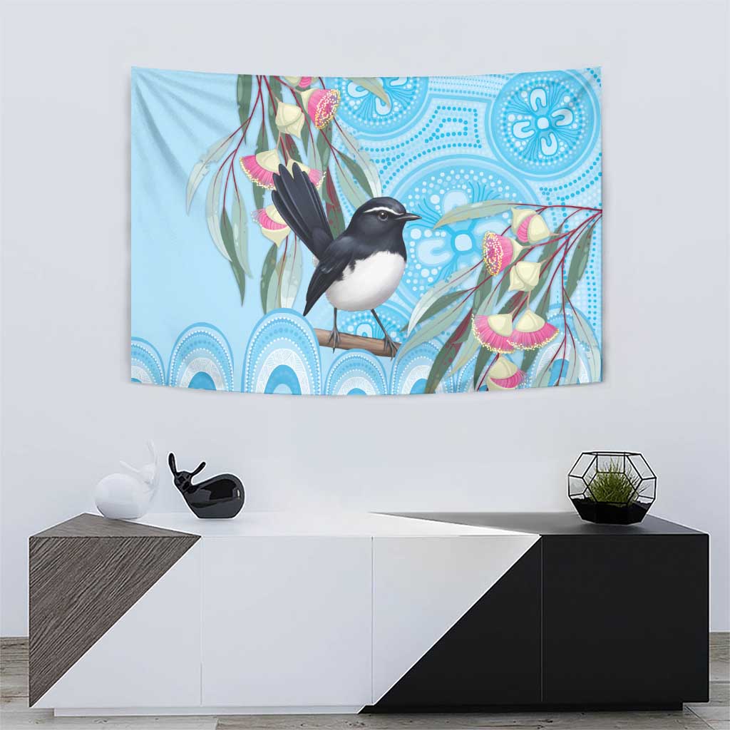 Willie wagtail Australia Tapestry Eucalyptus Blossoms Aboriginal Art - Vibe Hoodie