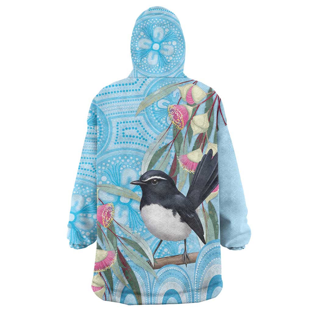 Willie wagtail Australia Wearable Blanket Hoodie Eucalyptus Blossoms Aboriginal Art - Vibe Hoodie