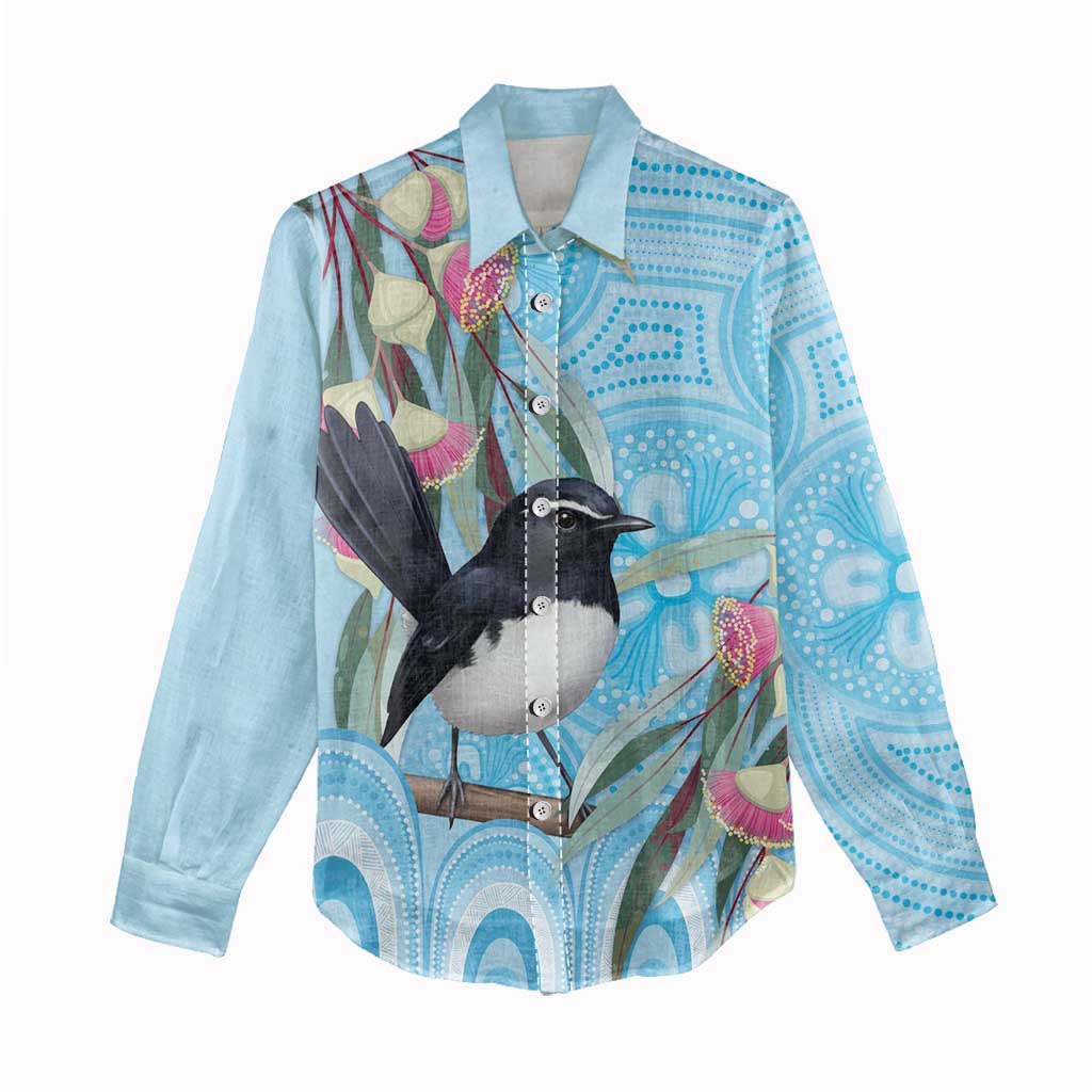 Willie wagtail Australia Women Casual Shirt Eucalyptus Blossoms Aboriginal Art - Vibe Hoodie