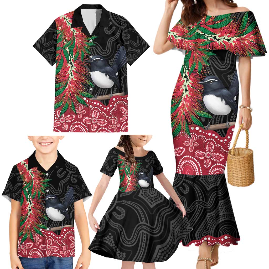Willie wagtail Australia Family Matching Mermaid Dress and Hawaiian Shirt Aussie Bottlebrushes Aboriginal Art - Vibe Hoodie